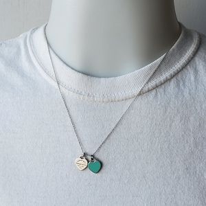 Tiffany & Co. Blue Double Heart Tag Pendant Silver Mini Necklace